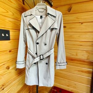 White House Black Market Trench Coat white with black polka dots